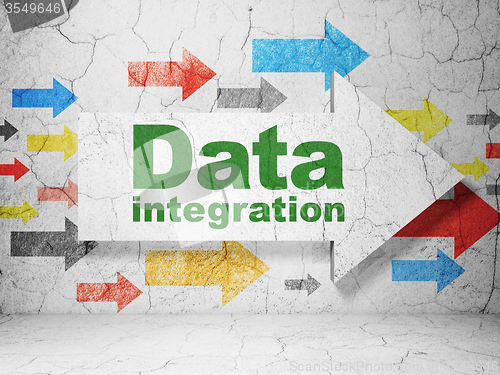 Image of Information concept: arrow with Data Integration on grunge wall background