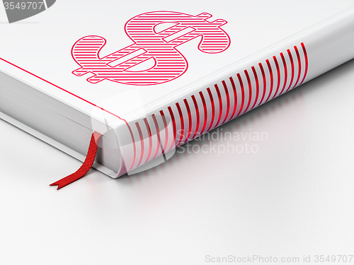 Image of Currency concept: closed book, Dollar on white background