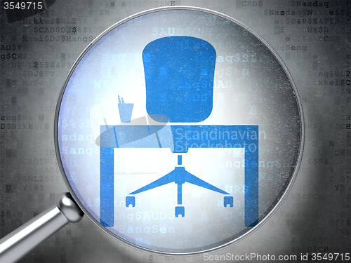 Image of Business concept: Office with optical glass on digital background