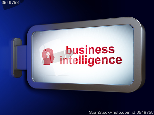 Image of Finance concept: Business Intelligence and Head With Light Bulb on billboard background