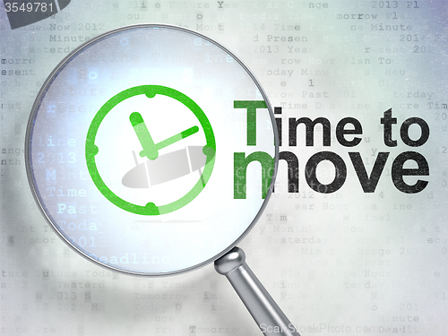 Image of Timeline concept: Clock and Time to Move with optical glass
