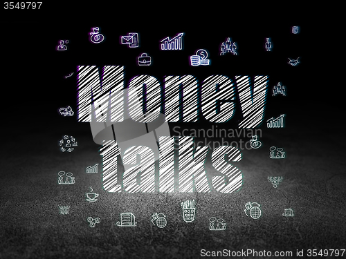 Image of Finance concept: Money Talks in grunge dark room