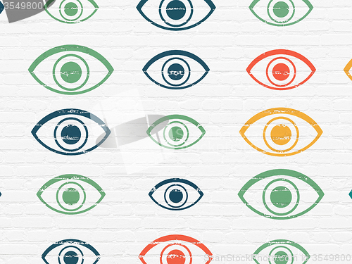 Image of Safety concept: Eye icons on wall background