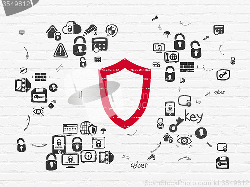 Image of Security concept: Contoured Shield on wall background