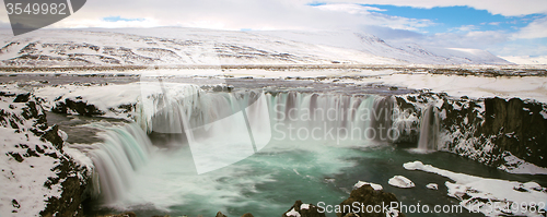 Image of Waterfall Godafoss in wintertime, Iceland