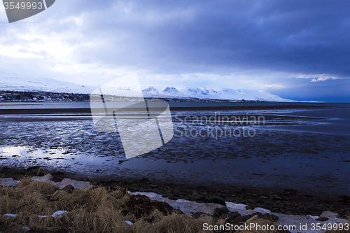 Image of Volcanic mountain landscape in twilight, Iceland