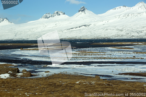 Image of Snow-covered volcanic mountain landscape