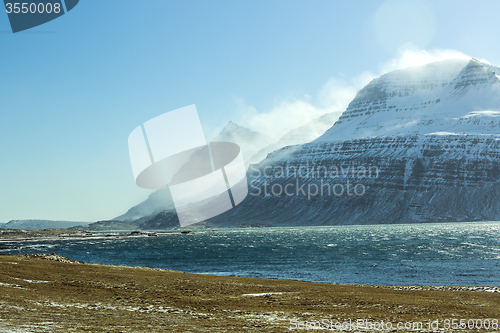 Image of Snowy mountain landscape, East Iceland