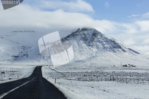 Image of Snowy road in wintertime