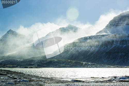 Image of Snowy mountain landscape, East Iceland