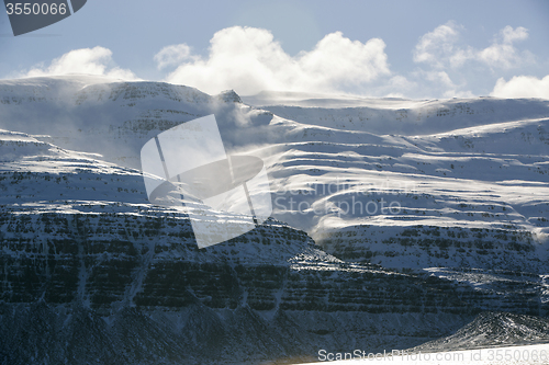 Image of Snow-covered volcanic mountain landscape