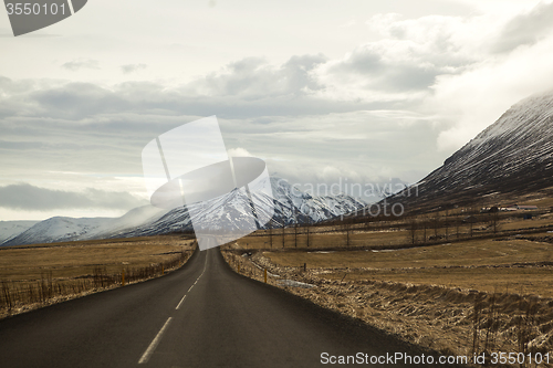 Image of Road in volcanic mountain landscape in Iceland