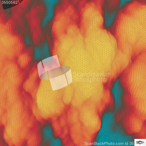 Image of Fire and Smoke. Mosaic. 3d Perspective Grid Background Texture. 