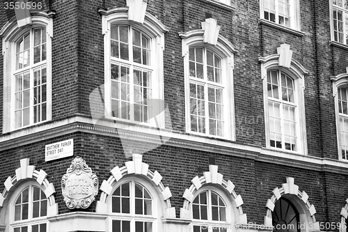 Image of window in europe london old red brick wall and      historical 