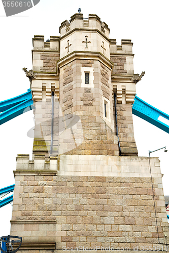 Image of london tower in england old bridge   cloudy sky