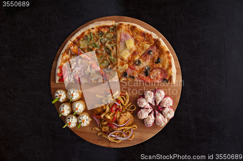 Image of pizza and sushi f