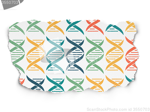Image of Science concept: DNA icons on Torn Paper background