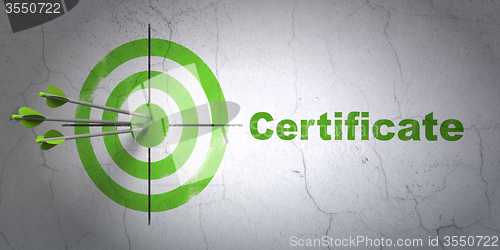 Image of Law concept: target and Certificate on wall background