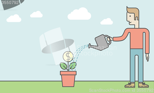 Image of Man watering flower.