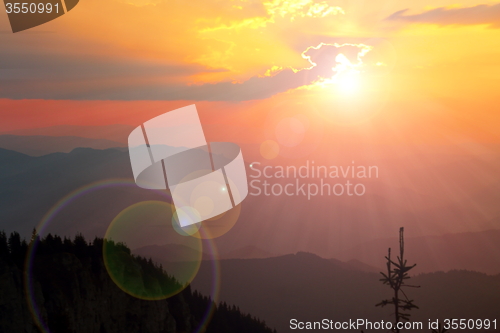 Image of colorful sunset in ceahlau national park