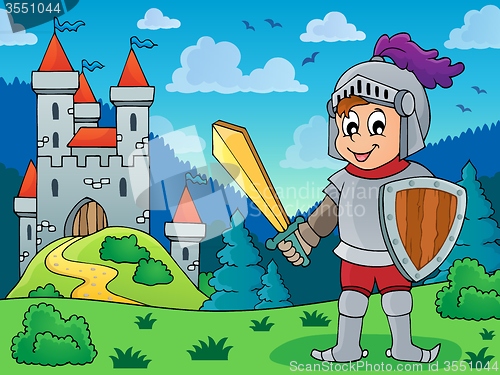 Image of Knight in armor near castle