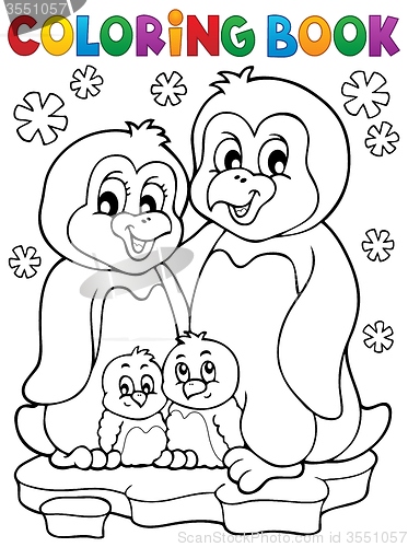 Image of Coloring book penguin family theme 1