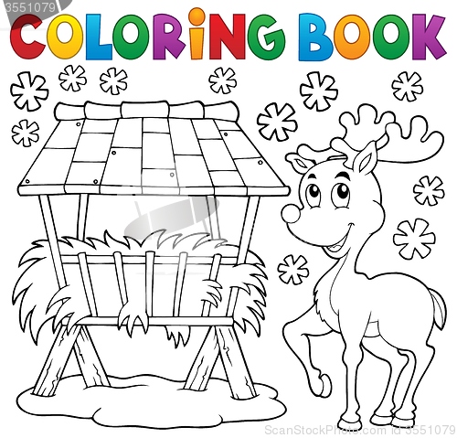 Image of Coloring book hay rack and reindeer