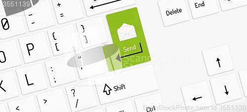 Image of white keyboard with send key and envelope