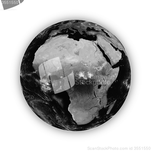 Image of Africa on dark planet Earth