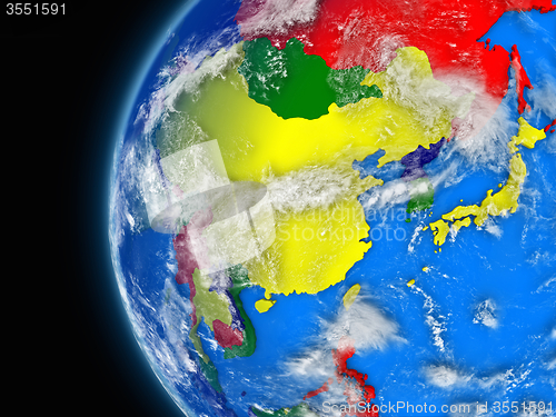 Image of east Asia region on political globe