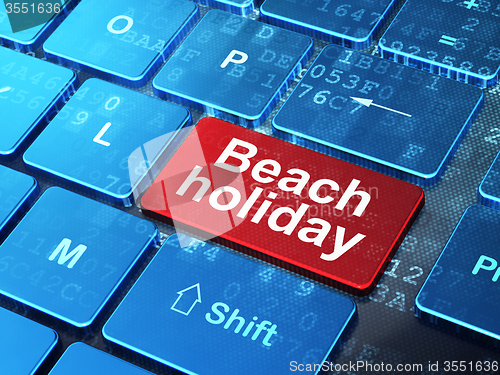 Image of Travel concept: Beach Holiday on computer keyboard background