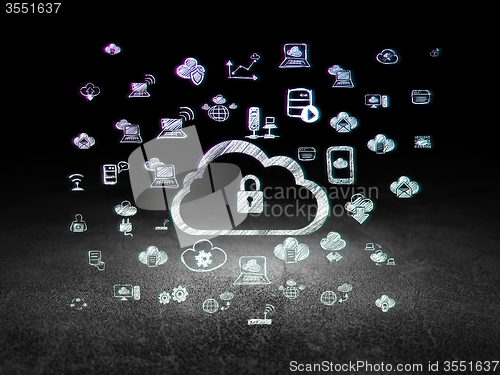 Image of Cloud computing concept: Cloud With Padlock in grunge dark room
