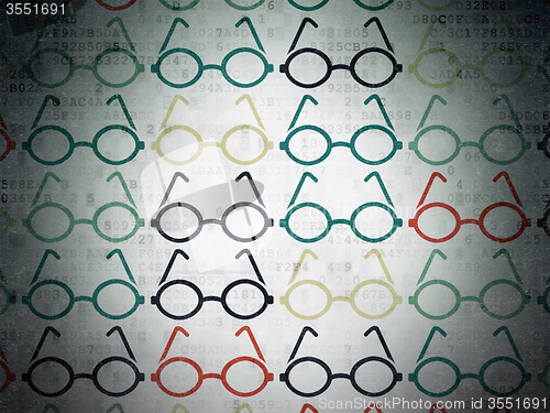 Image of Education concept: Glasses icons on Digital Paper background