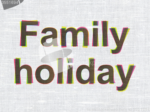 Image of Vacation concept: Family Holiday on fabric texture background