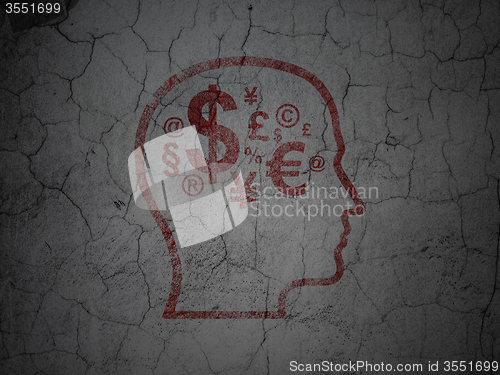 Image of Advertising concept: Head With Finance Symbol on grunge wall background