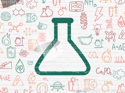 Image of Science concept: Flask on wall background