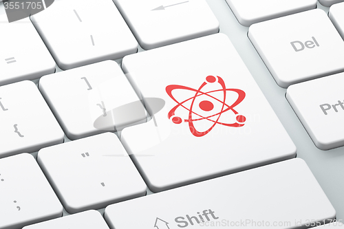 Image of Science concept: Molecule on computer keyboard background