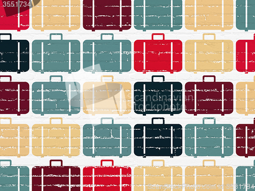 Image of Tourism concept: Bag icons on wall background