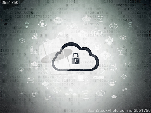 Image of Cloud computing concept: Cloud With Padlock on Digital Paper background