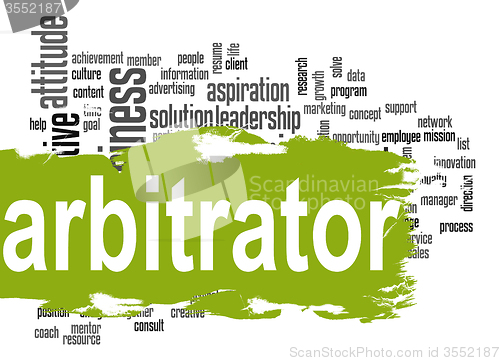 Image of Arbitrator word cloud with green banner