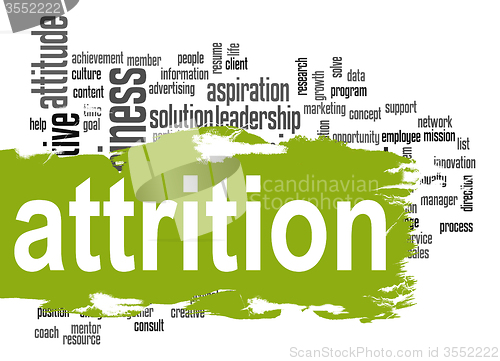 Image of Attrition word cloud with green banner