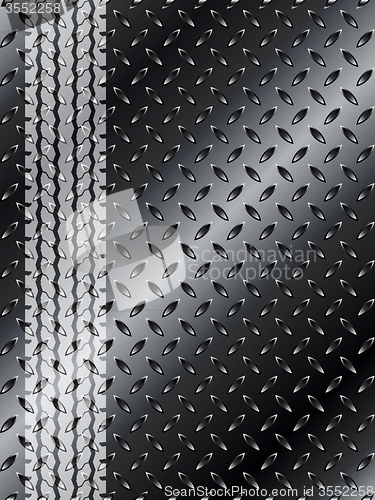 Image of Industrial background with truck tyre on black metallic mesh