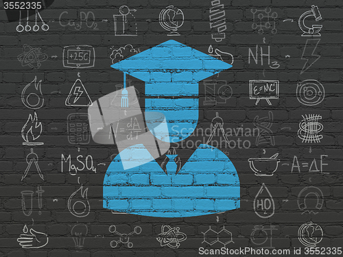 Image of Science concept: Student on wall background