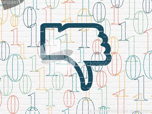 Image of Social media concept: Thumb Down on wall background