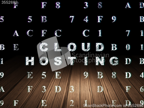 Image of Cloud computing concept: Cloud Hosting in grunge dark room