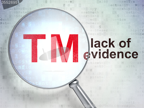 Image of Law concept: Trademark and Lack Of Evidence with optical glass