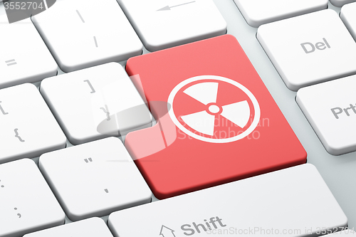 Image of Science concept: Radiation on computer keyboard background