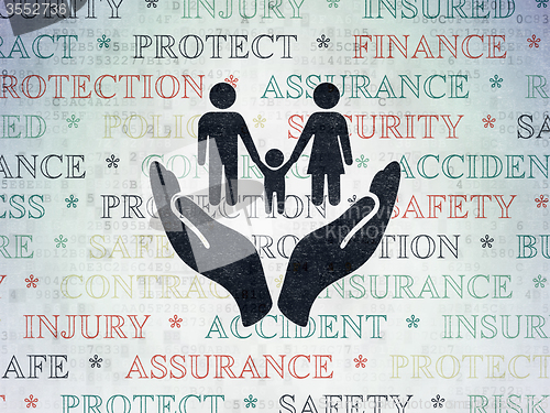 Image of Insurance concept: Family And Palm on Digital Paper background