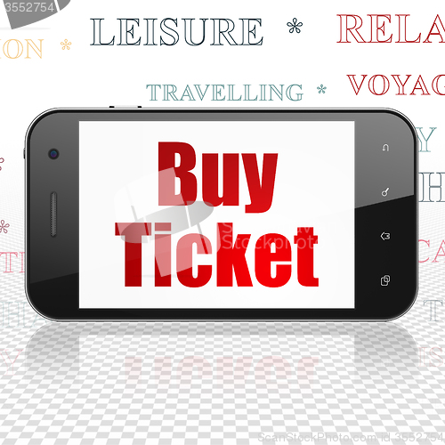 Image of Tourism concept: Smartphone with Buy Ticket on display