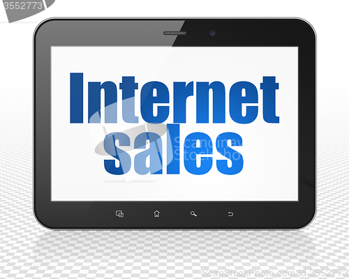 Image of Marketing concept: Tablet Pc Computer with Internet Sales on display